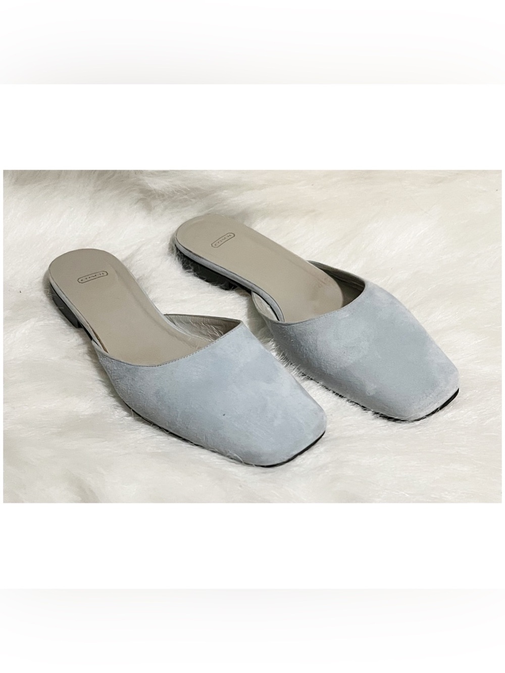 Vintage Coach Light Blue Suede Mule Flats Size 7.5